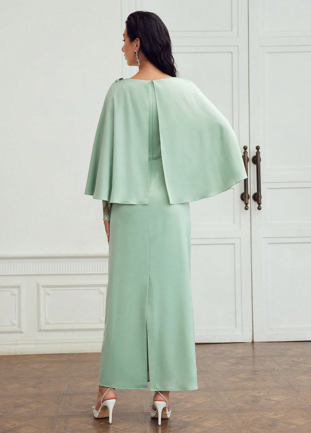 Мятное вечернее платье SHEIN однотонное