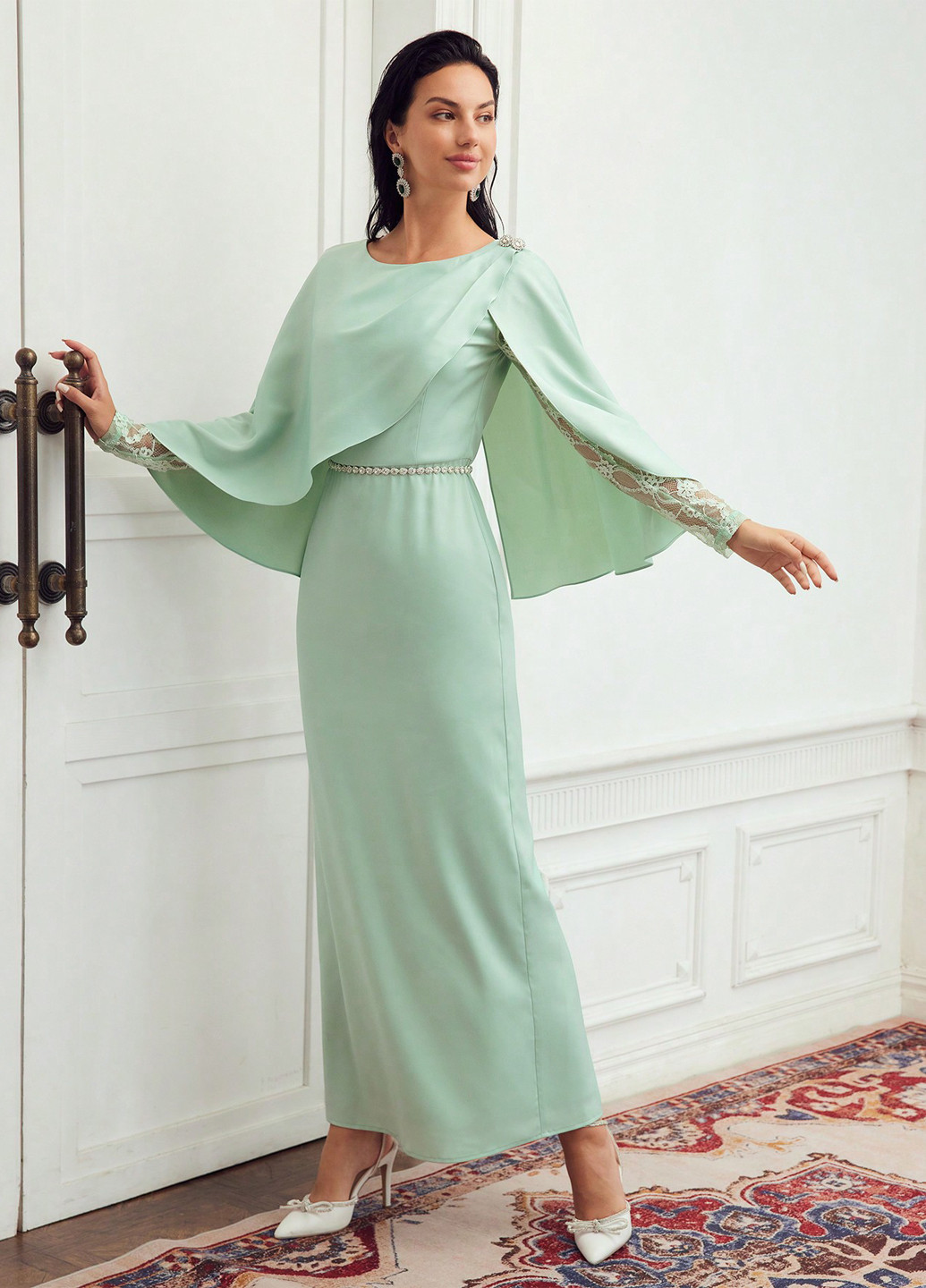 Мятное вечернее платье SHEIN однотонное