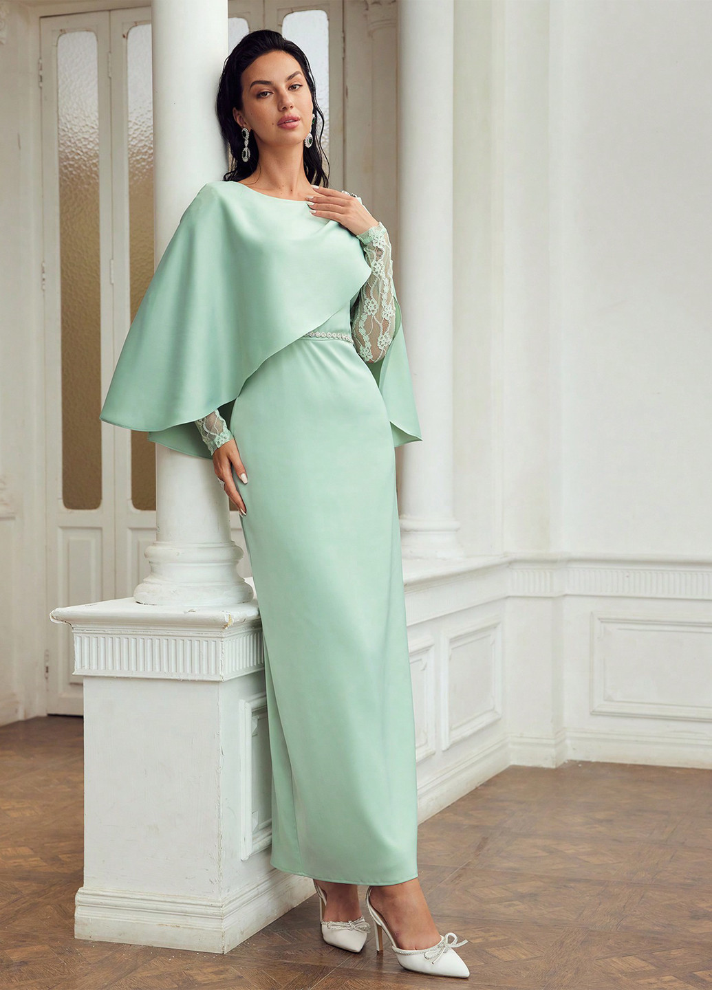 Мятное вечернее платье SHEIN однотонное