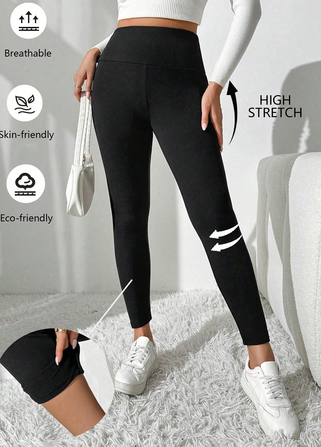 Черные зимние леггинсы SHEIN