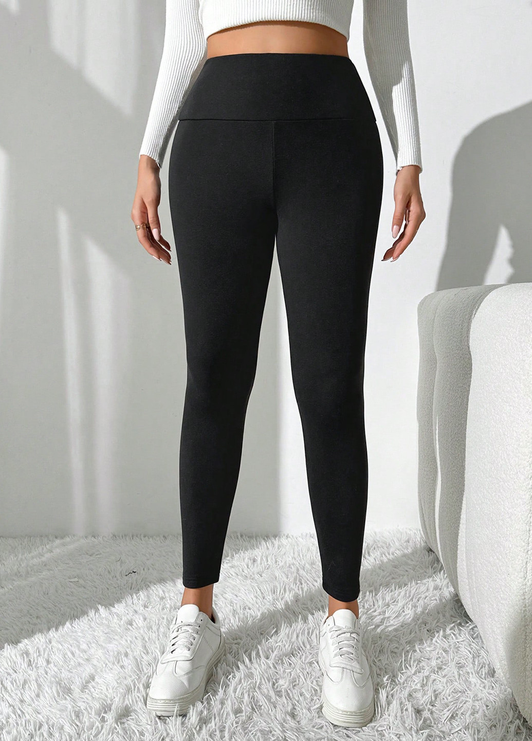 Черные зимние леггинсы SHEIN