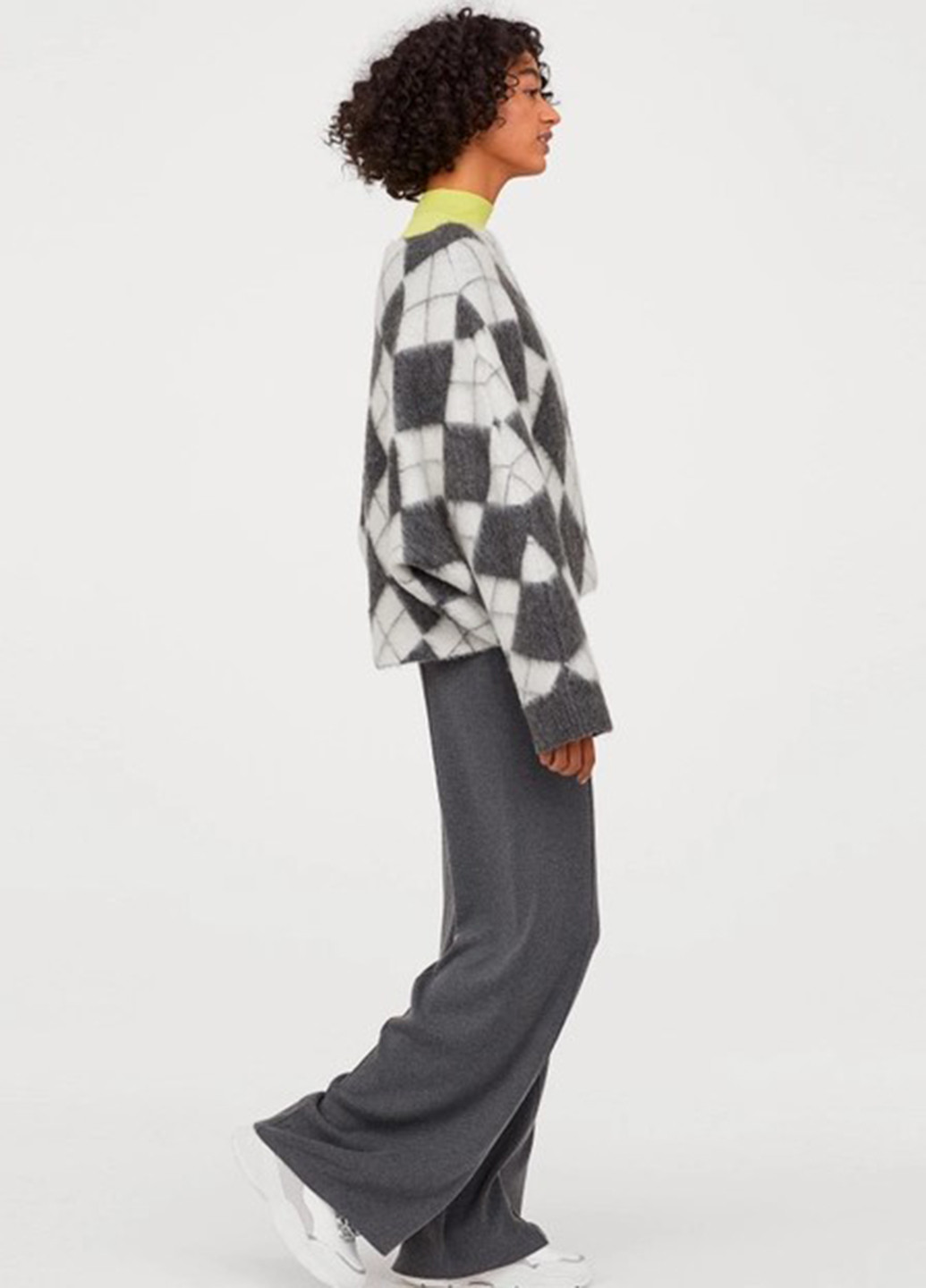 Комбинированный зимний светр зимовий вільного крою джемпер H&M