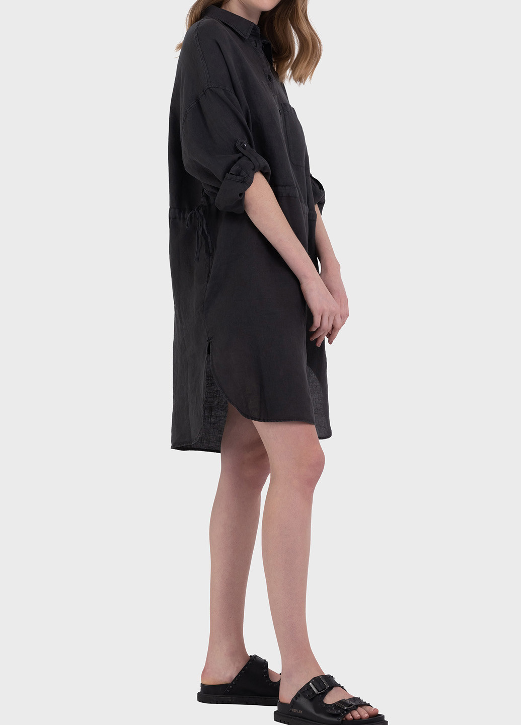 Черное кэжуал платье рубашка Replay однотонное