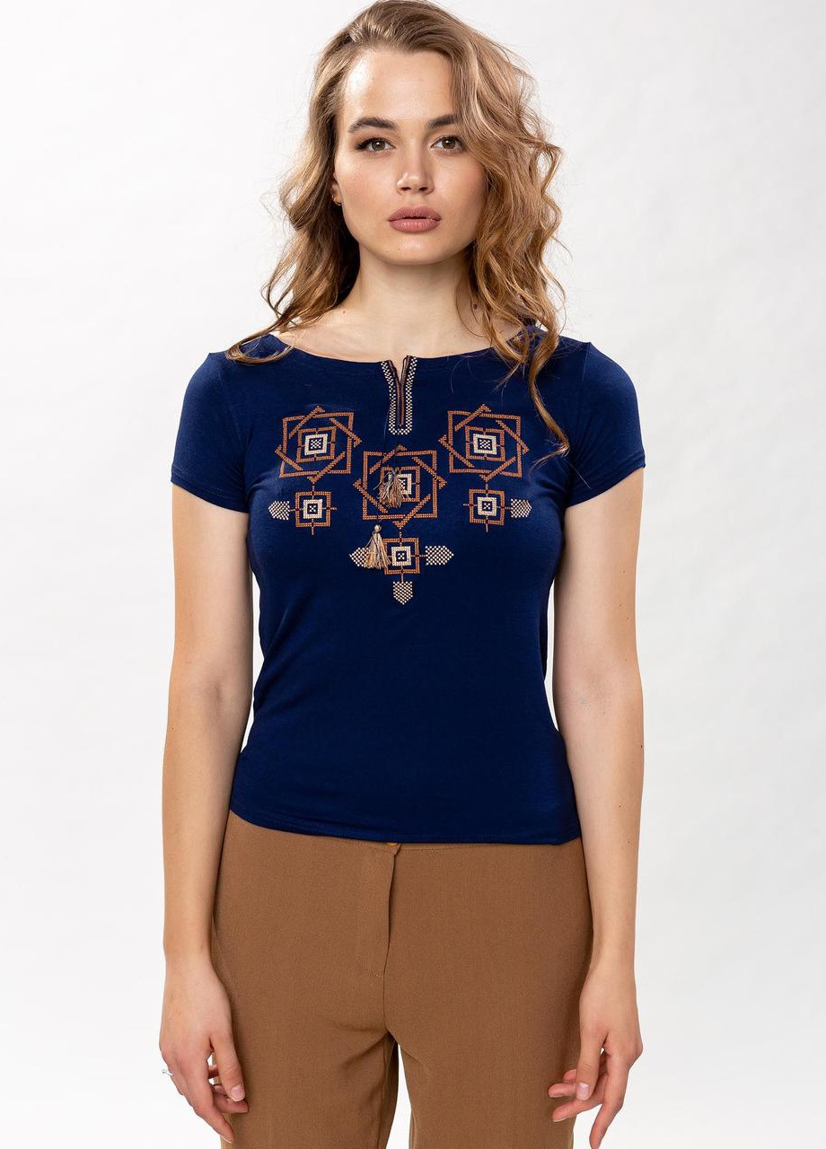 Женская вышитая футболка Оберег коричневая вышивка Melanika (250206179)