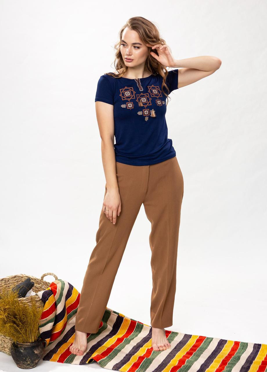 Женская вышитая футболка Оберег коричневая вышивка Melanika (250206179)