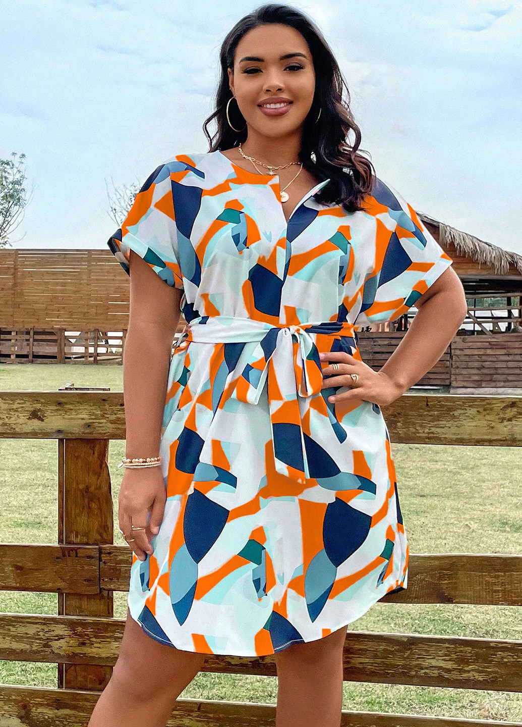 Комбинированное кэжуал платье а-силуэт SHEIN колор блок