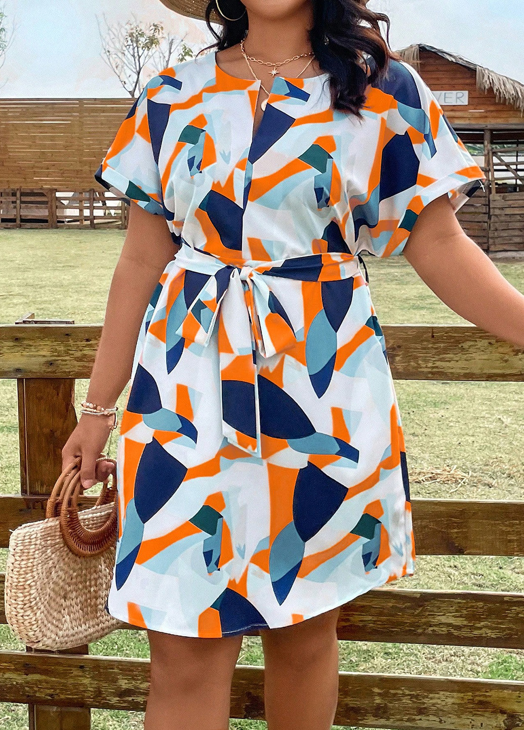 Комбинированное кэжуал платье а-силуэт SHEIN колор блок