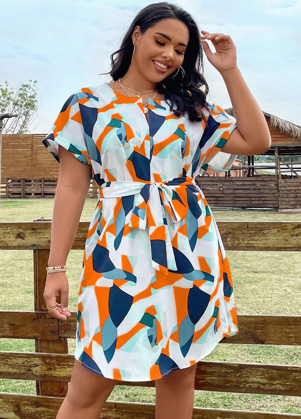 Комбинированное кэжуал платье а-силуэт SHEIN колор блок