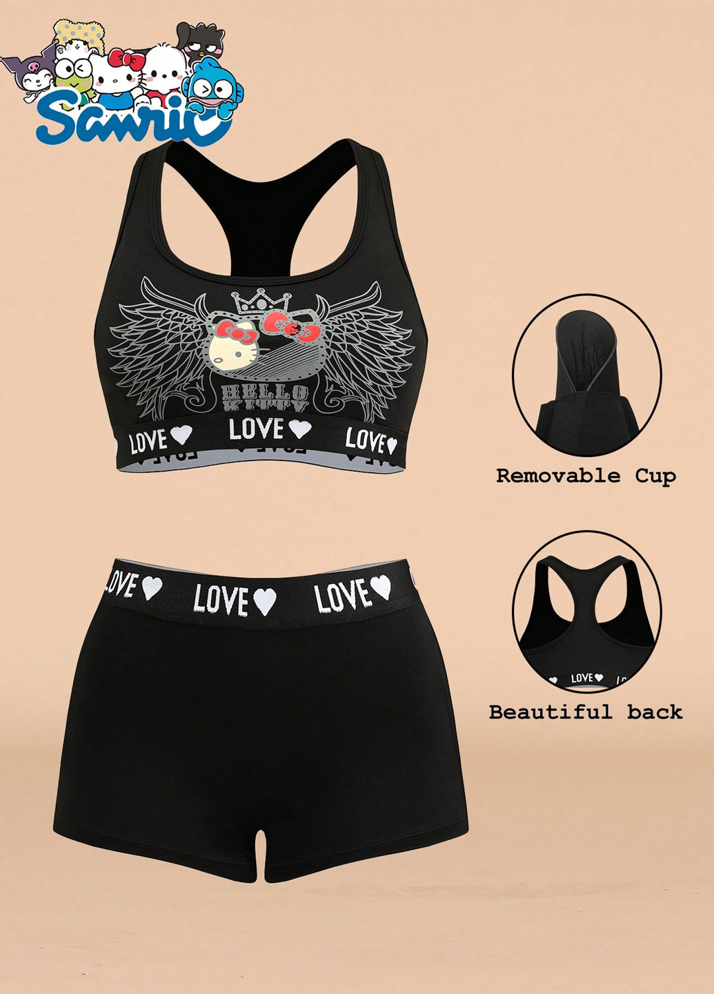 Черный демисезонный комплект (топ, шорты) SHEIN