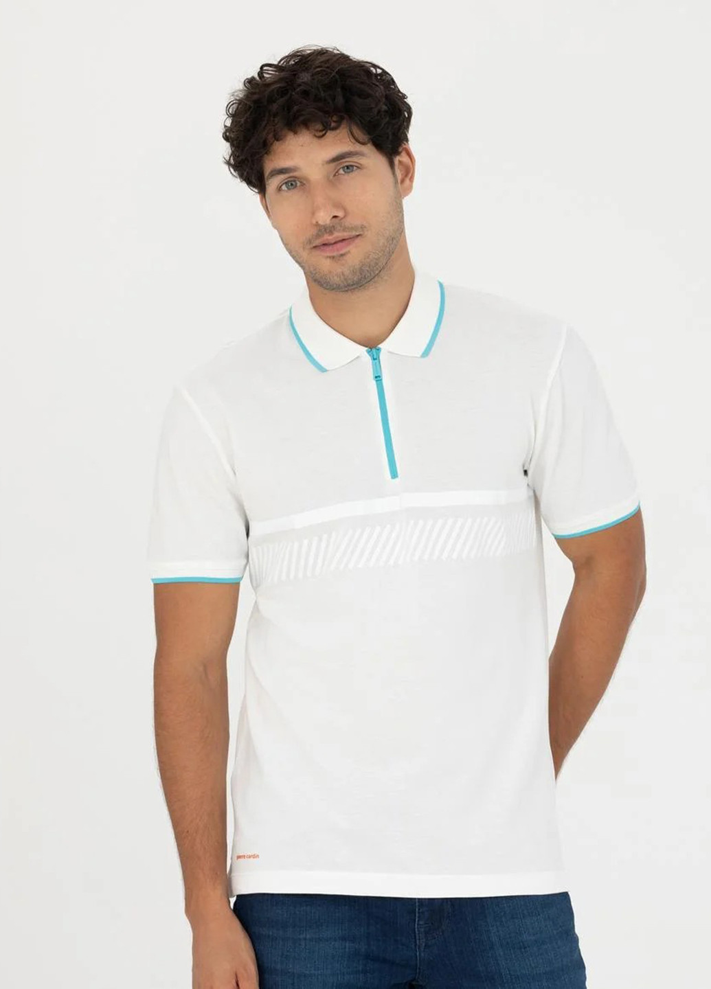 Белая футболка-поло для мужчин Pierre Cardin с геометрическим узором