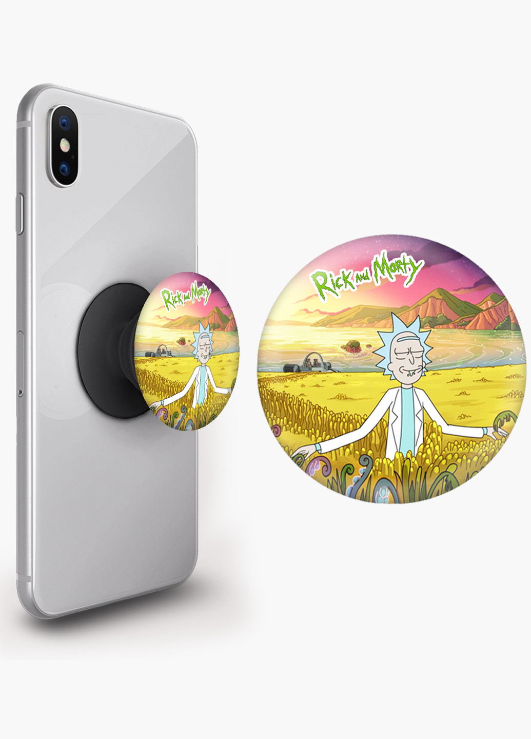 Попсокет (Popsockets) тримач для смартфону Рік і Морті (Rick and Morty) (8754-1236) Чорний MobiPrint (216748538)