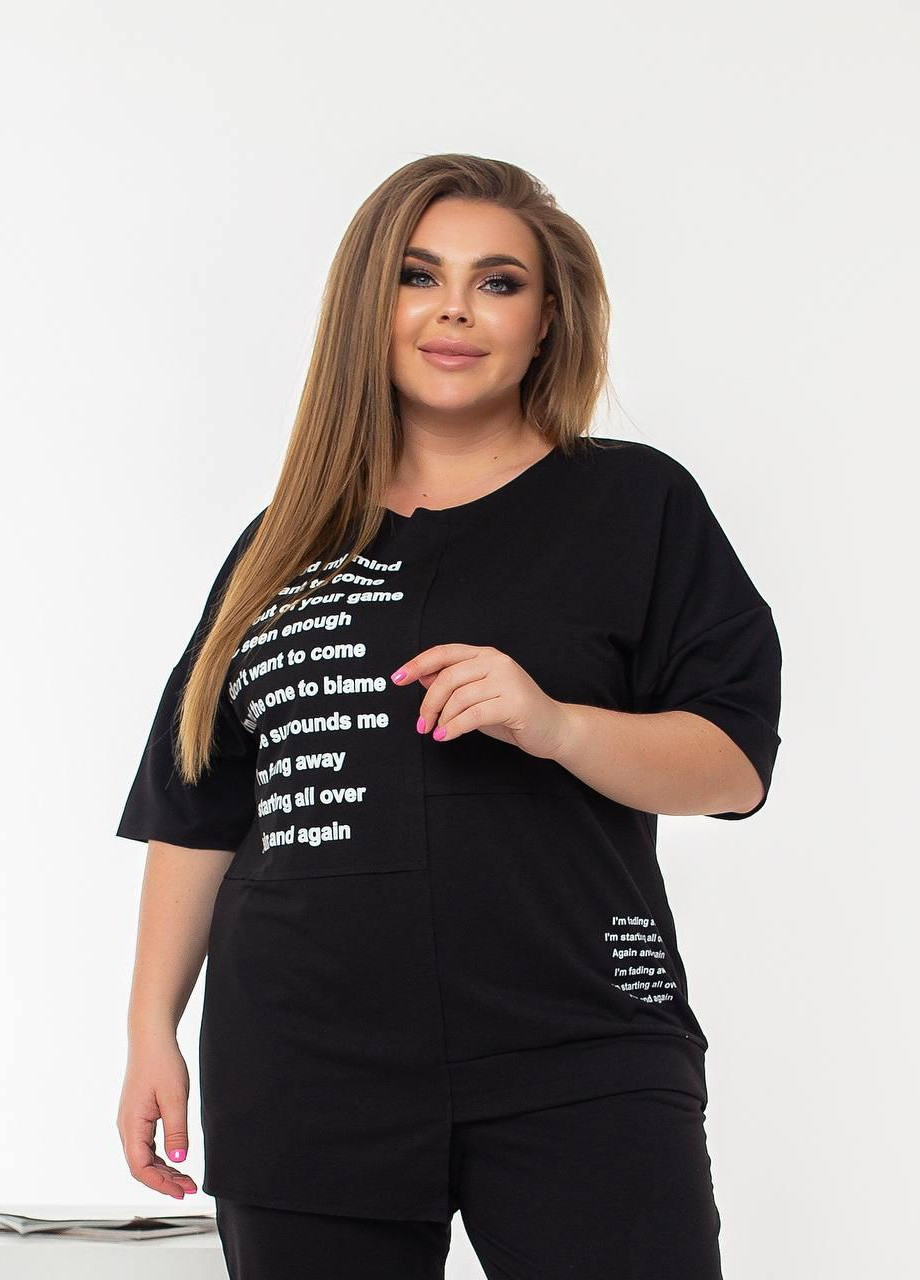 Женский костюм из двунитки футболка и бриджи черного цвета р.48/50 362620 New Trend (256454496)