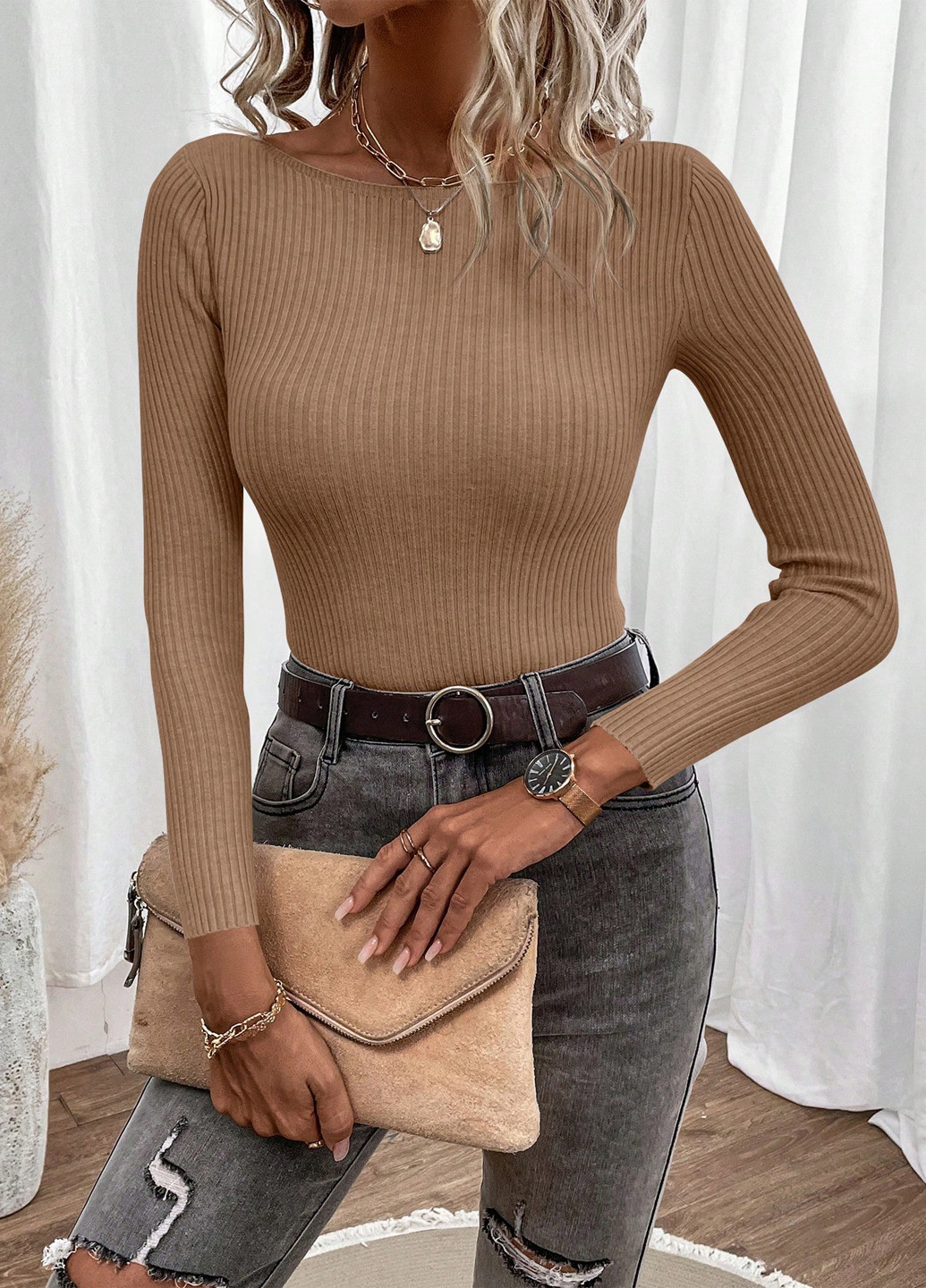 Темно-бежевый демисезонный джемпер джемпер SHEIN