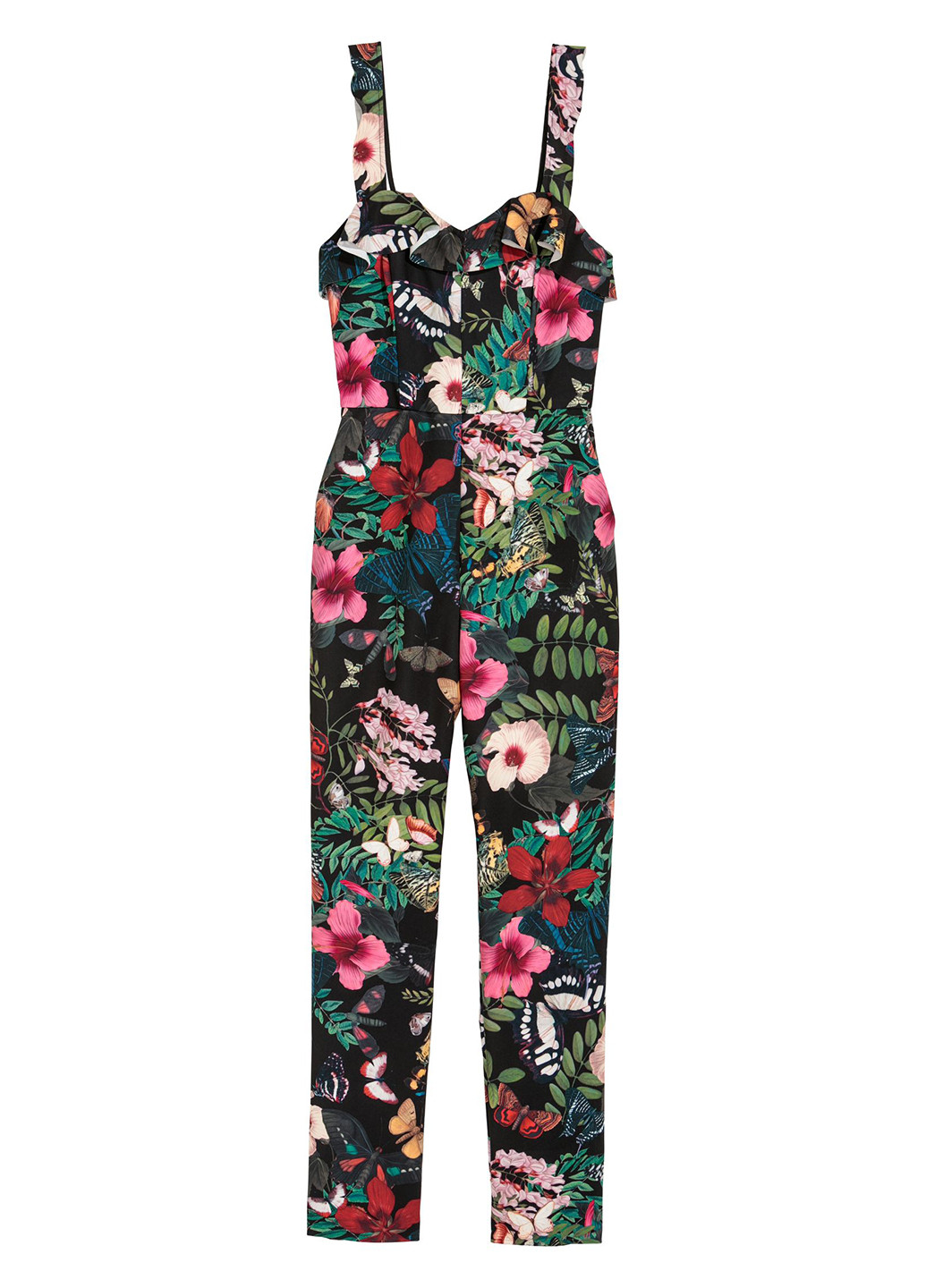Комбінезон H&M комбінезон-брюки квітковий чорний кежуал поліестер