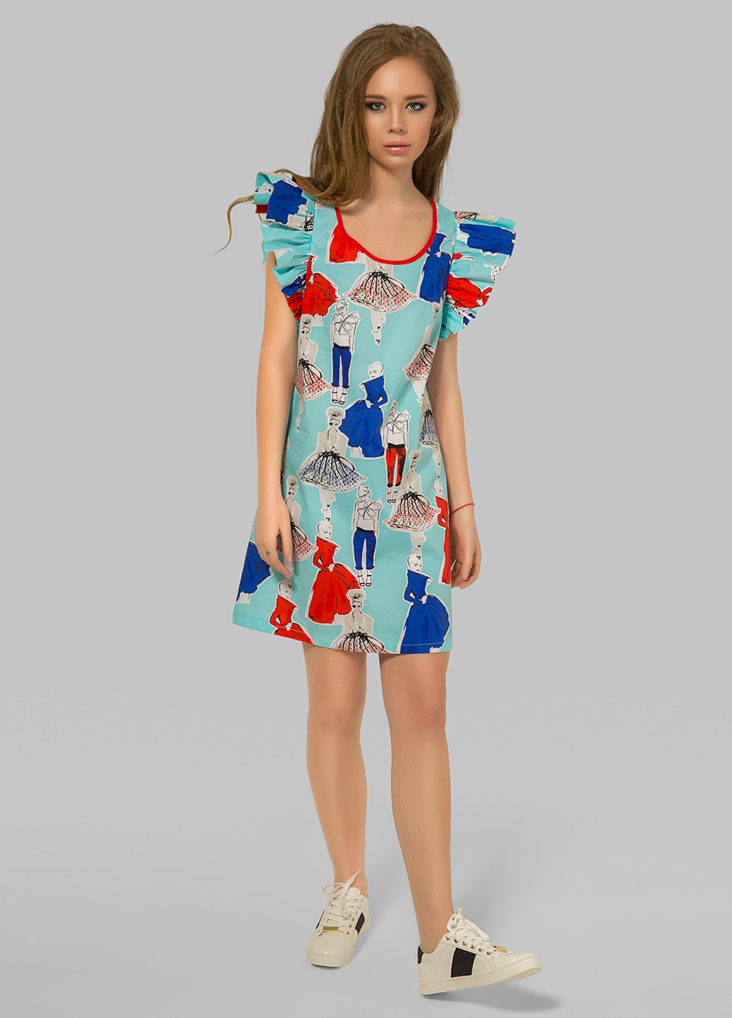 Голубое кэжуал платье Azuri с рисунком