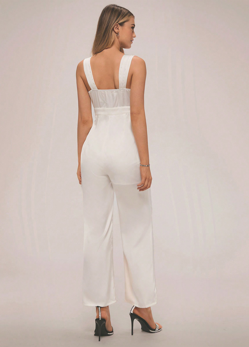 Комбинезон SHEIN комбинезон-брюки однотонный белый кэжуал полиэстер, атлас