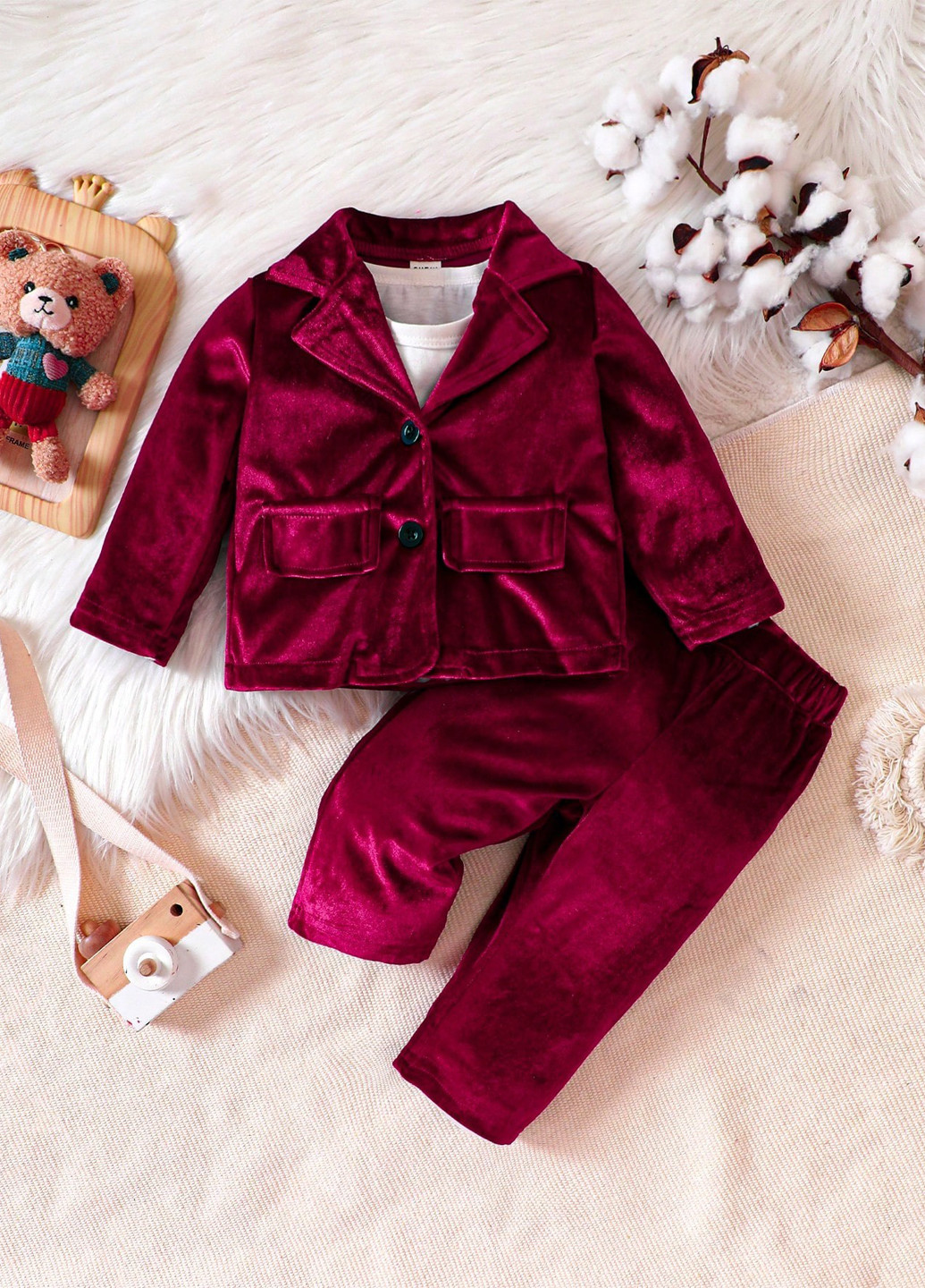 Бордовий демісезонний костюм (жакет, штани) брючний SHEIN