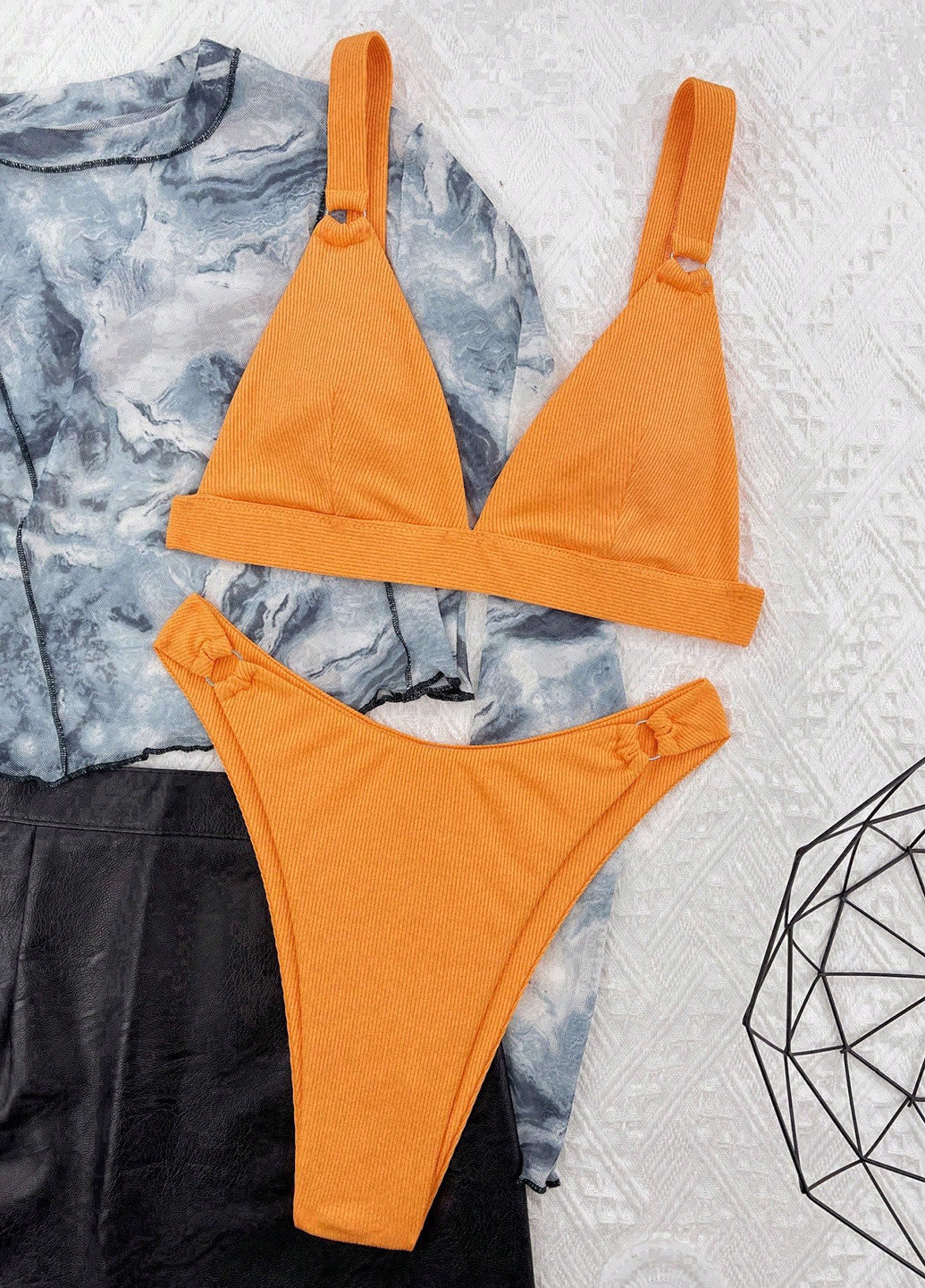 Помаранчевий літній купальник (ліф, трусики) роздільний SHEIN