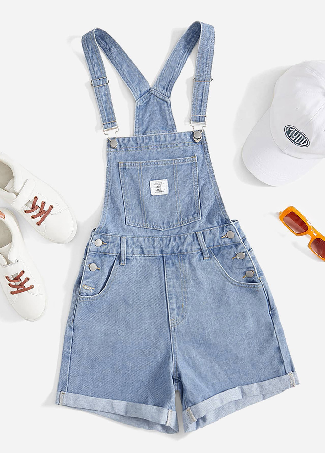 Комбинезон SHEIN комбинезон-шорты варенка голубой денил хлопок, джинс