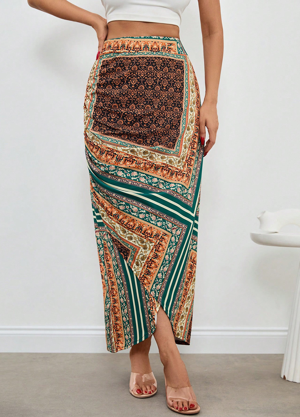 Разноцветная кэжуал "турецкие огурцы" юбка SHEIN на запах