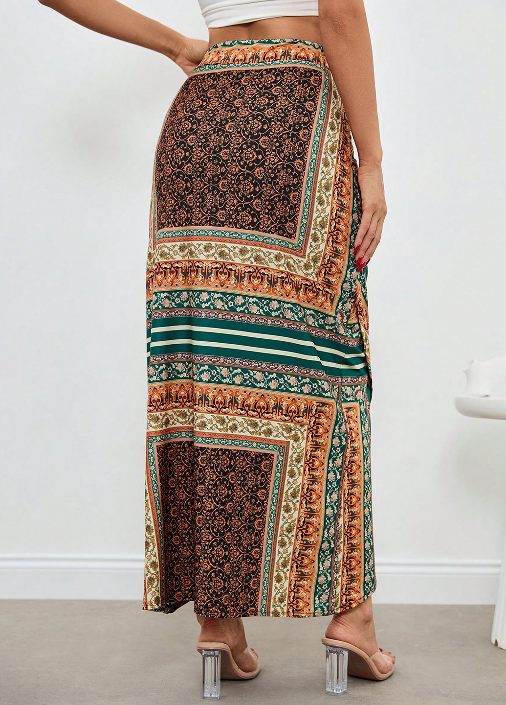 Разноцветная кэжуал "турецкие огурцы" юбка SHEIN на запах