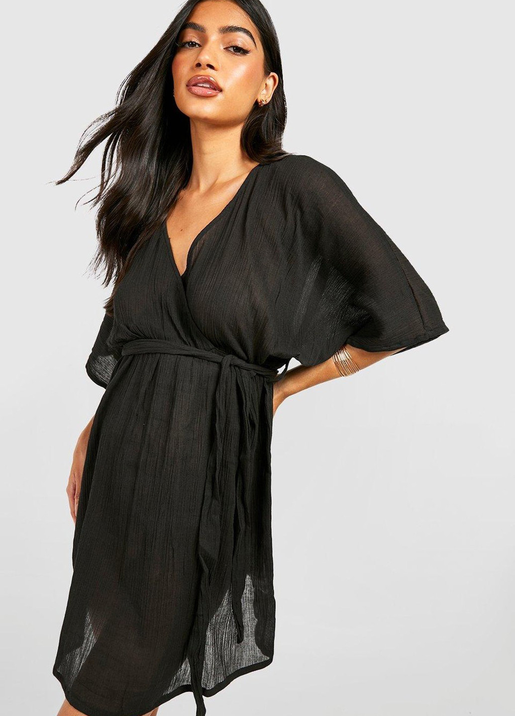 Чорна кежуал сукня на запах Boohoo однотонна