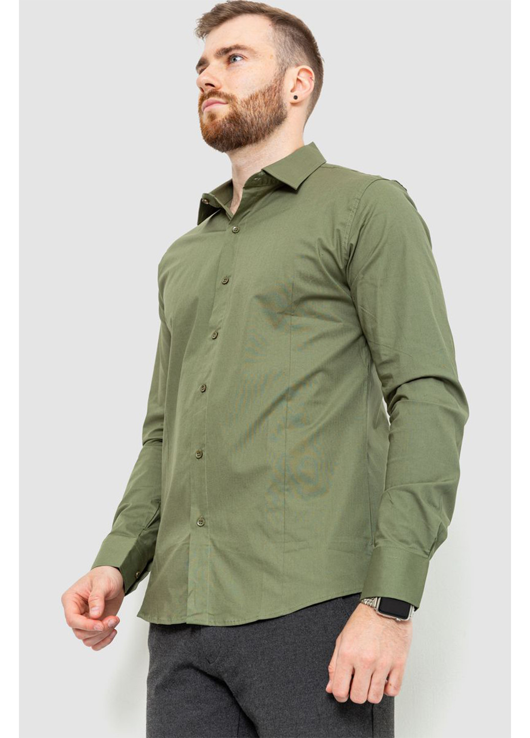 Оливковая кэжуал рубашка однотонная Ager