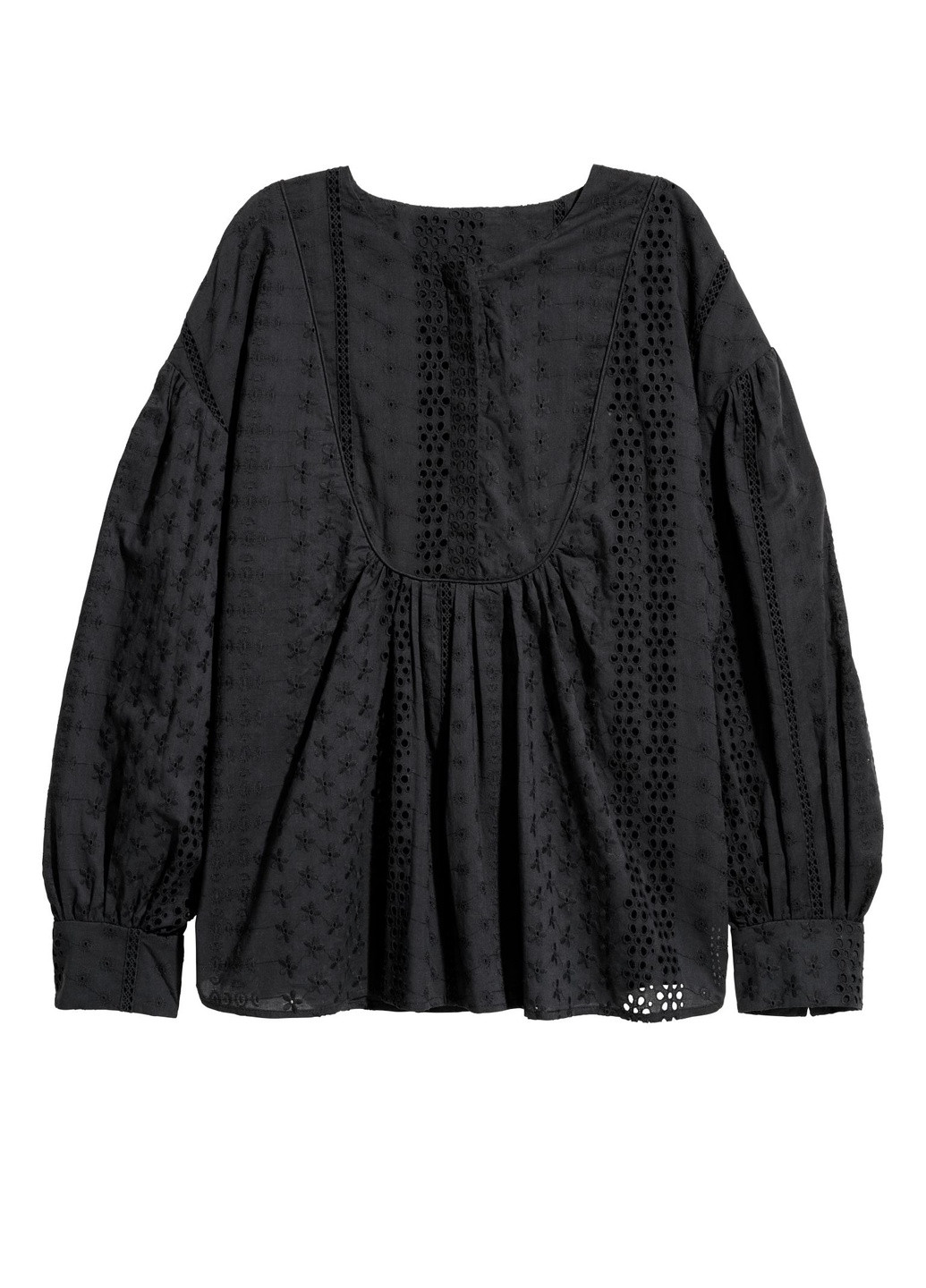 Черная летняя блуза с вышивкой H&M