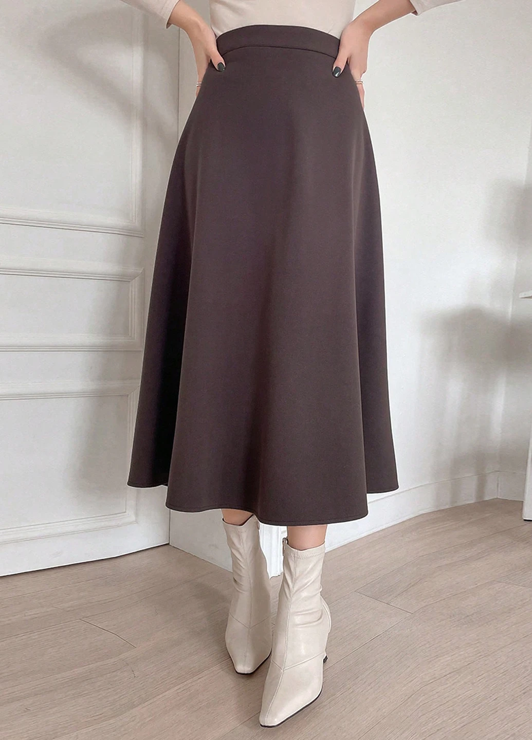 Темно-коричневая кэжуал однотонная юбка SHEIN клешированная