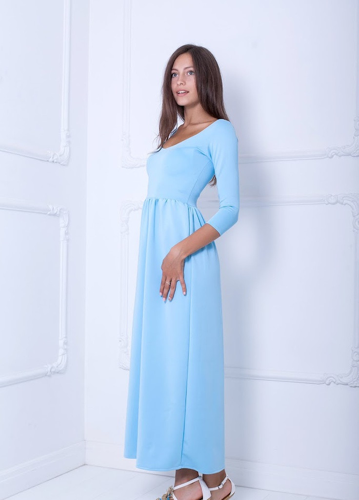 Голубое кэжуал яркое летнее платье-макси с рукавом три четверти delise Podium однотонное