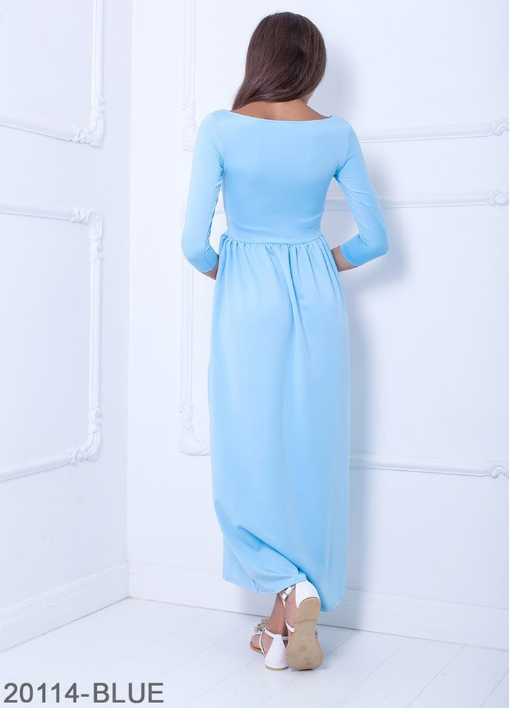 Голубое кэжуал яркое летнее платье-макси с рукавом три четверти delise Podium однотонное