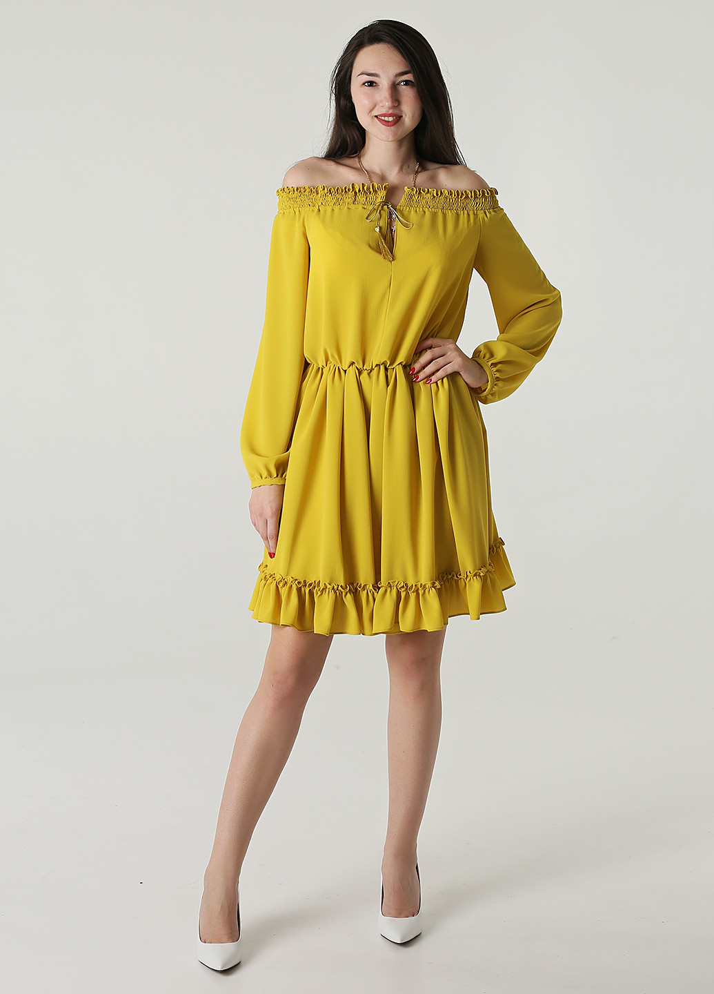 Жовтий кежуал сукня з відкритими плечима Matkovska Design однотонна