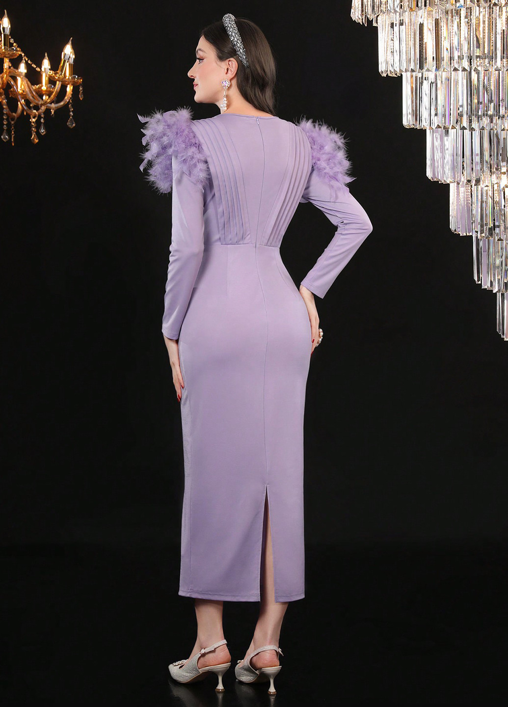 Светло-лиловое вечернее платье футляр SHEIN однотонное