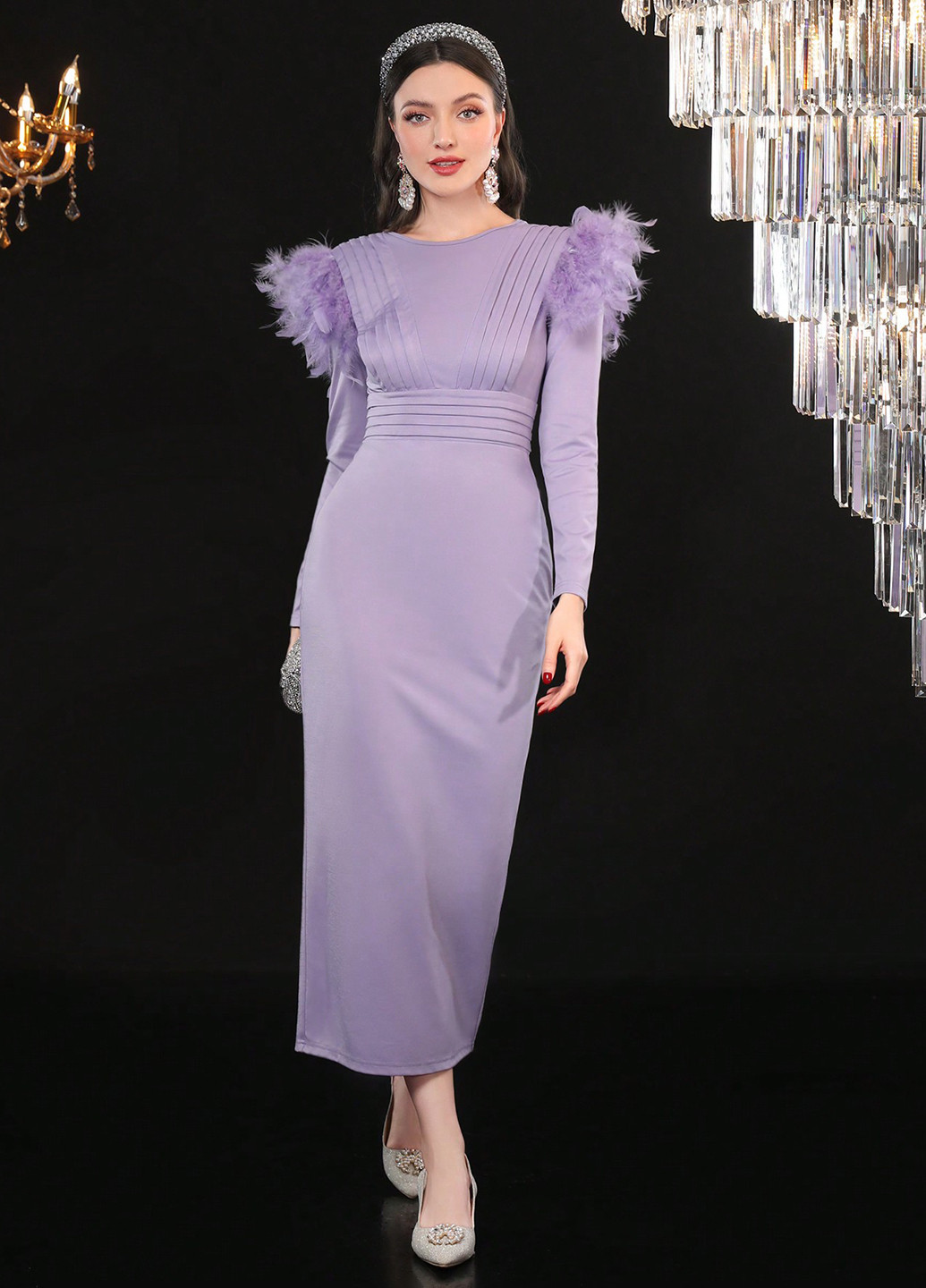 Светло-лиловое вечернее платье футляр SHEIN однотонное