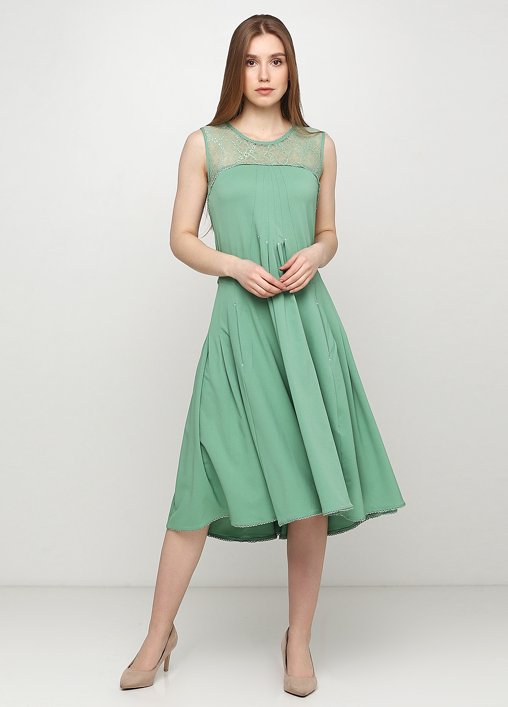 Зеленое кэжуал платье а-силуэт Sassofono