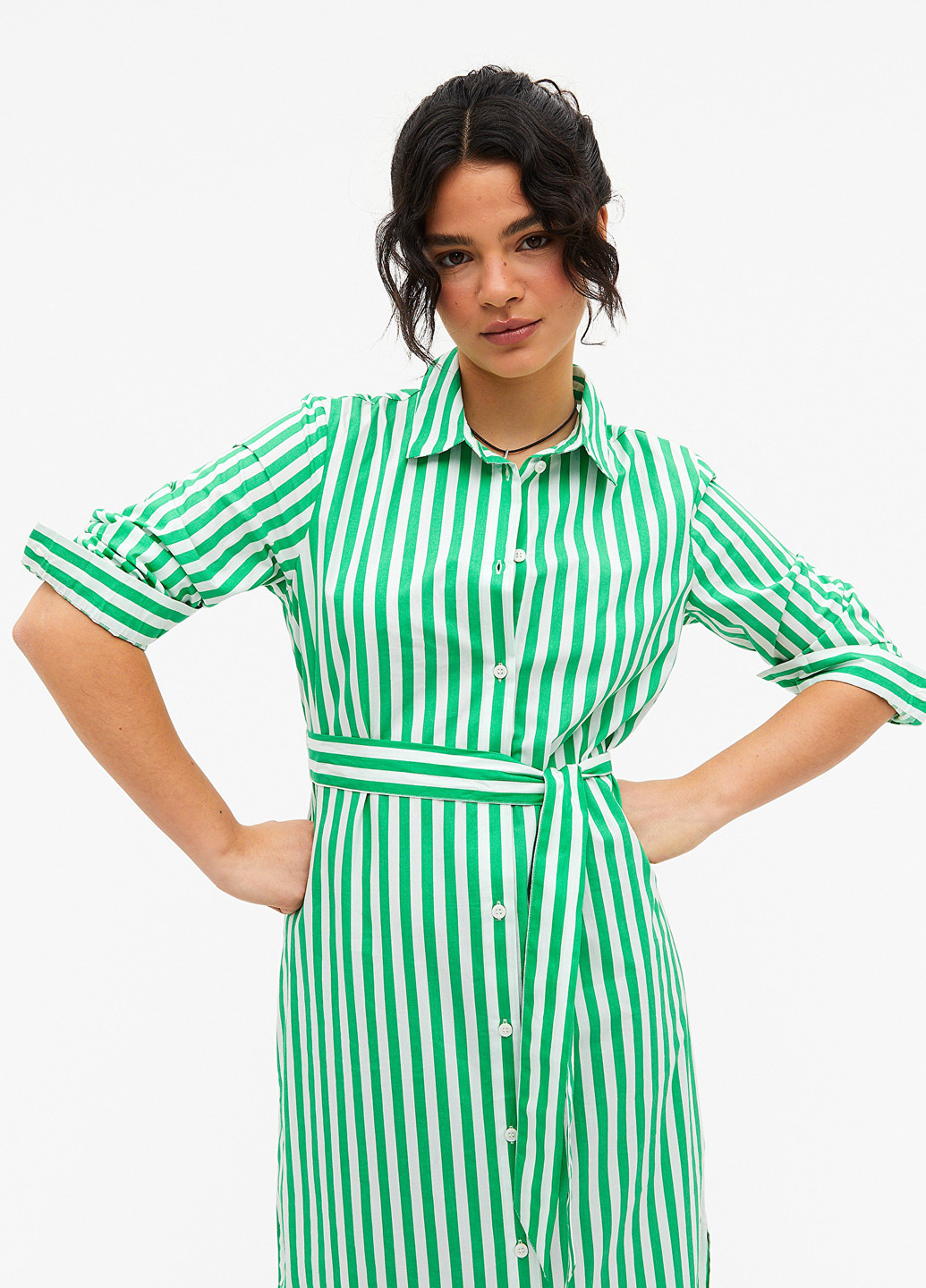 Зеленое кэжуал платье рубашка Monki в полоску