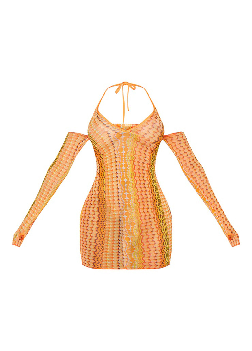 Помаранчева коктейльна плаття, сукня з відкритими плечима PrettyLittleThing з геометричним візерунком