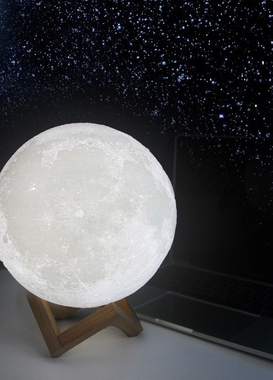 Нічник 3D світильник місяць Moon Touch Control 15 см на дерев'яній підставці Forus (244372585)