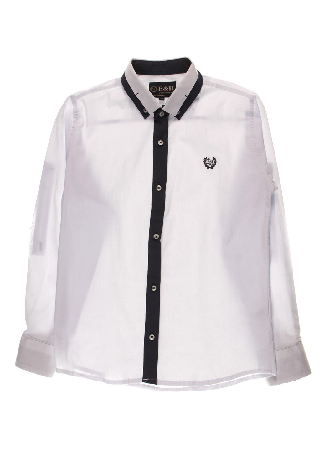 Белая кэжуал рубашка однотонная E & H с длинным рукавом