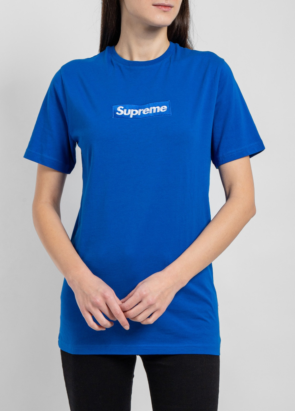 Синяя всесезон синяя футболка с вышитым логотипом Supreme Spain