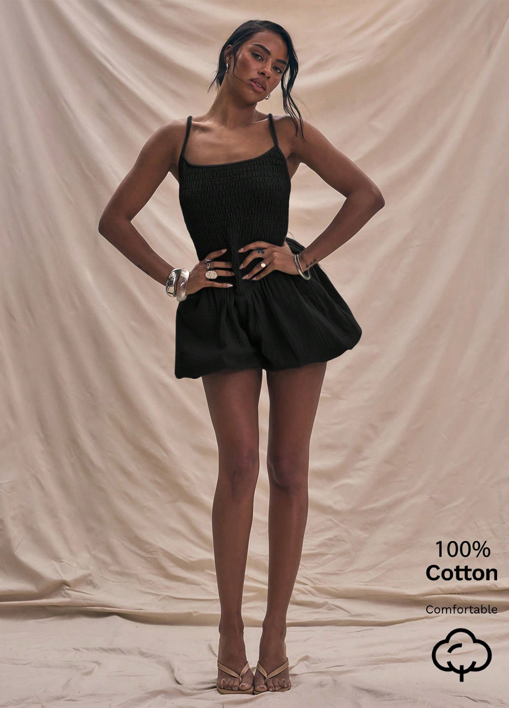 Комбінезон SHEIN комбінезон-шорти однотонний чорний кежуал бавовна