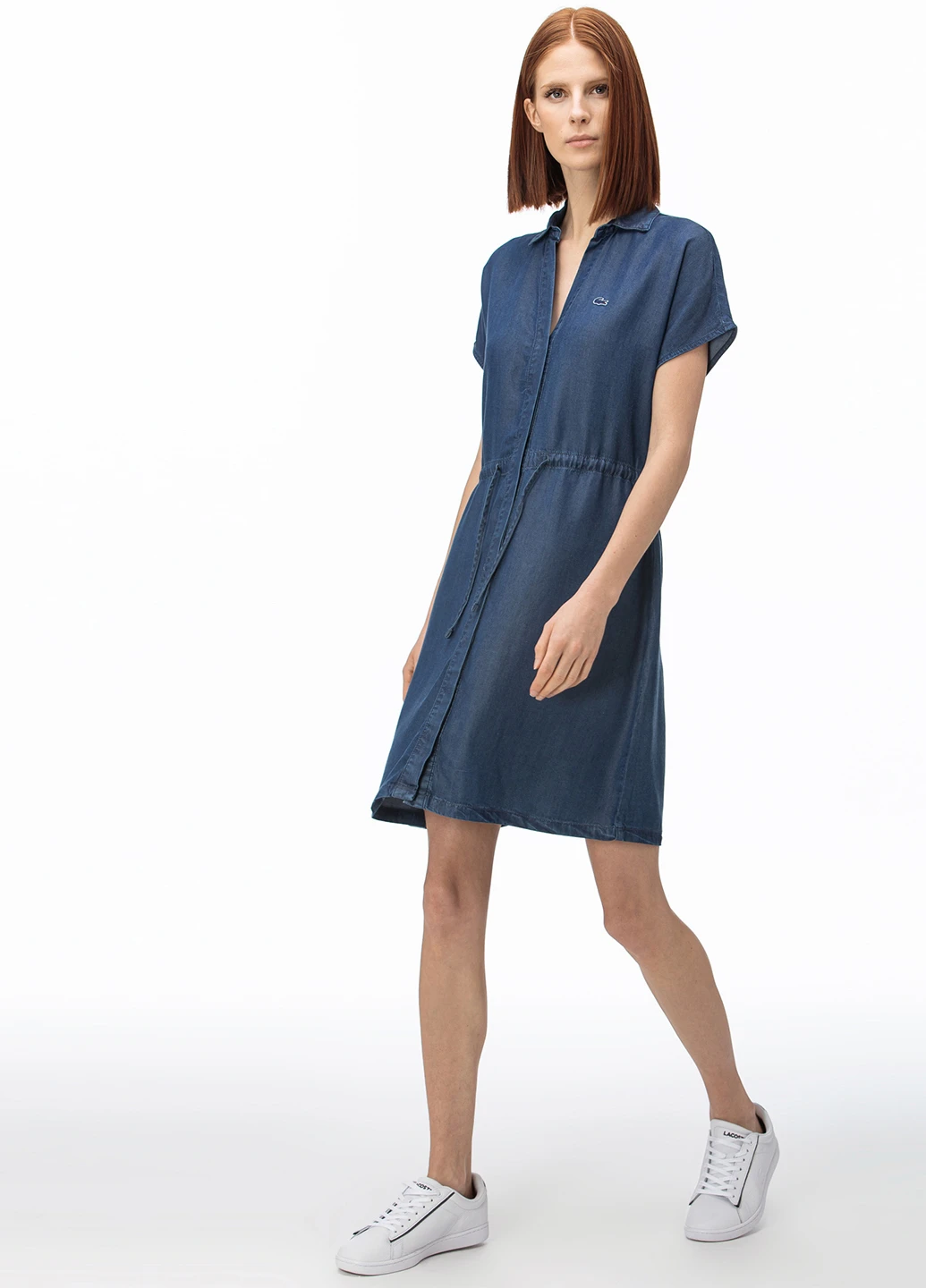 Темно-синее джинсовое платье рубашка Lacoste однотонное