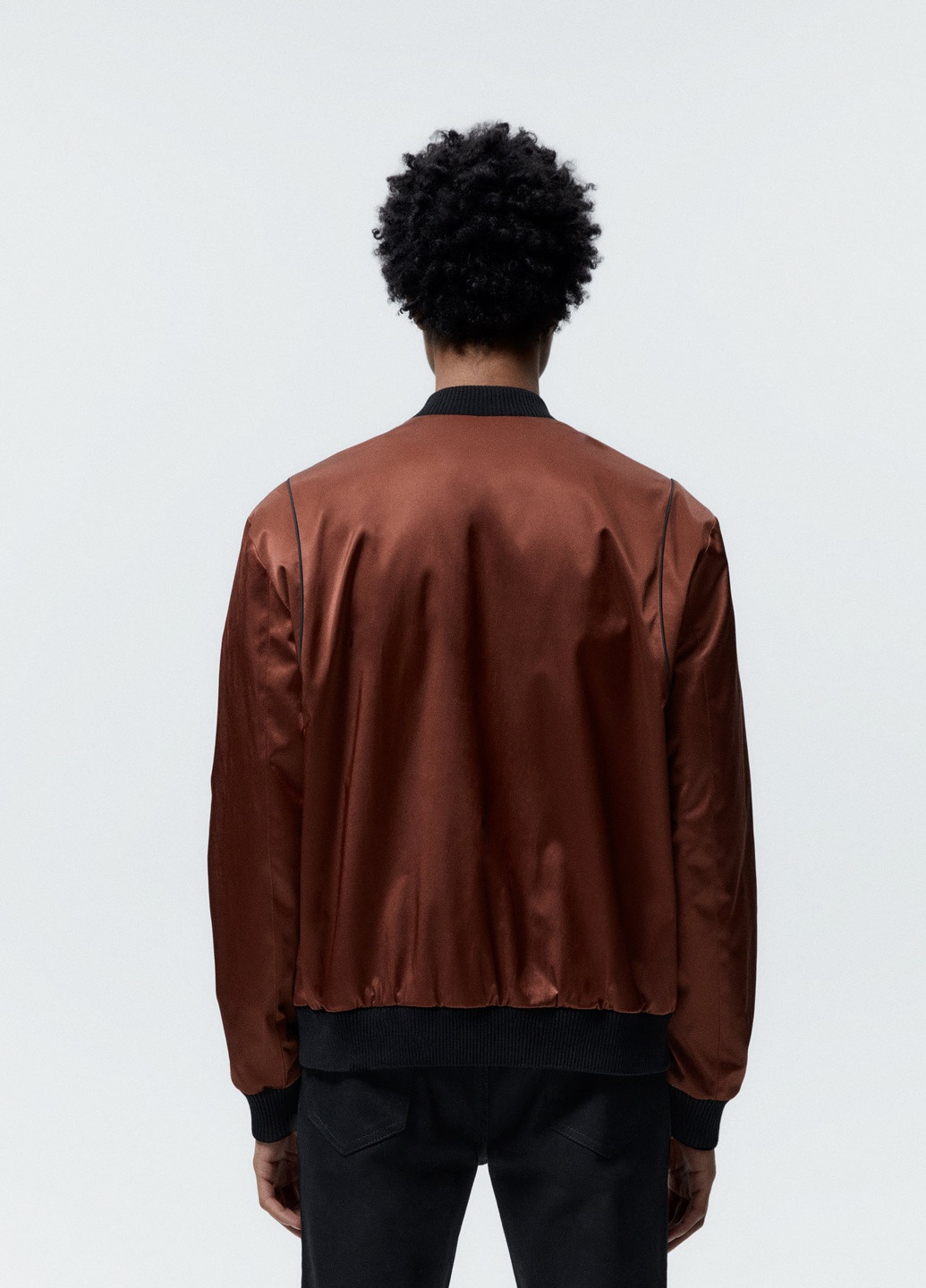 Темно-коричневая атласная куртка с контрастным декором Zara