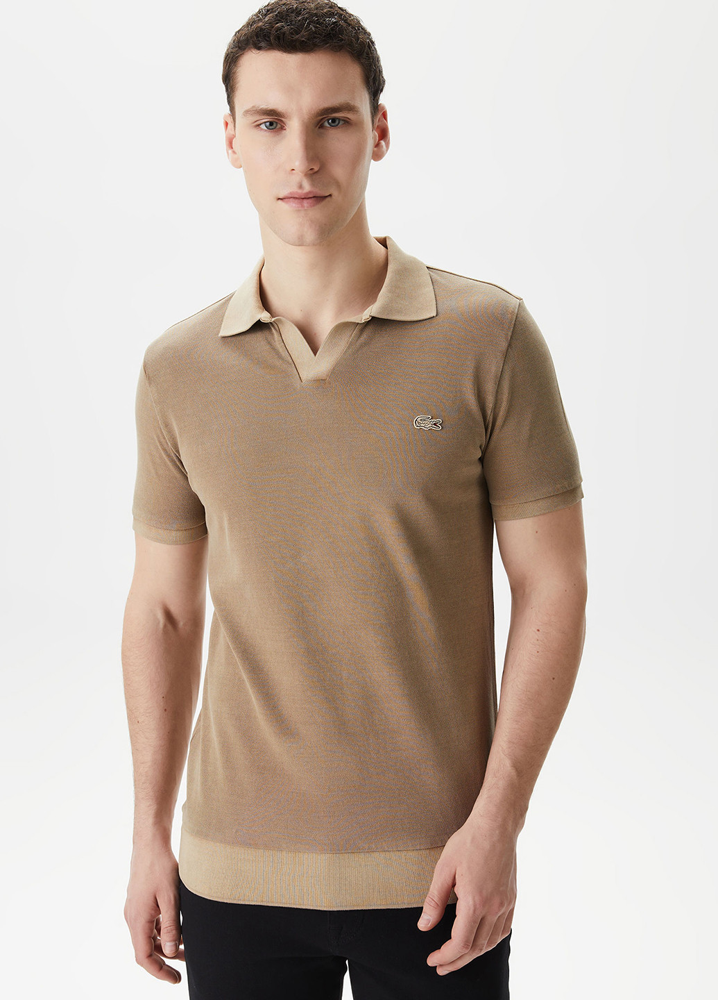 Светло-коричневая футболка-поло для мужчин Lacoste однотонная