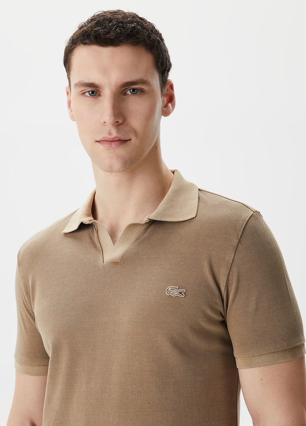 Светло-коричневая футболка-поло для мужчин Lacoste однотонная