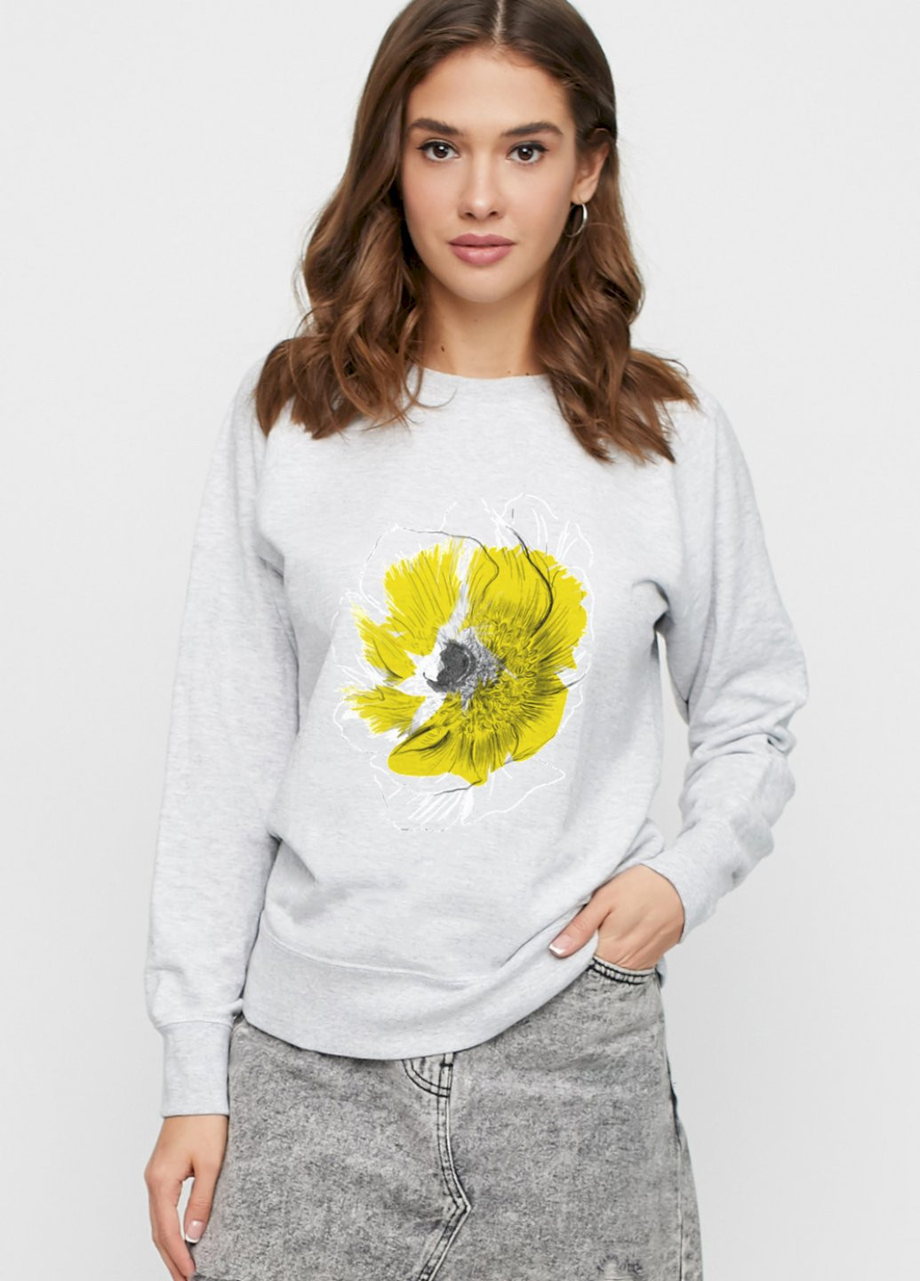 Сірий світшот жіночий /no flis/ YAPPI малюнок (251467735)