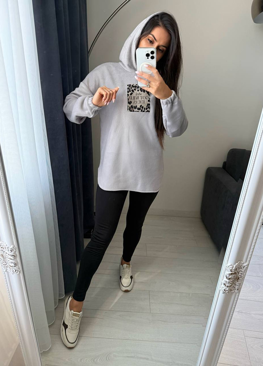 Светло-серый демисезонный комплект (худи, леггинсы) No Brand