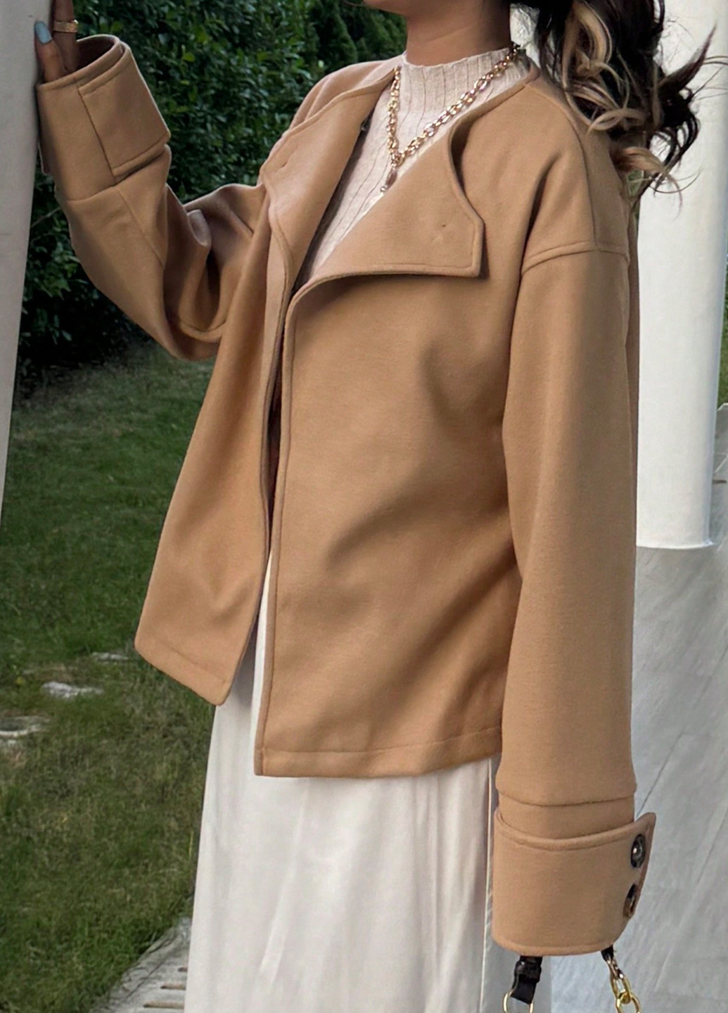 Песочное Кэжуал полупальто однобортное SHEIN однотонное