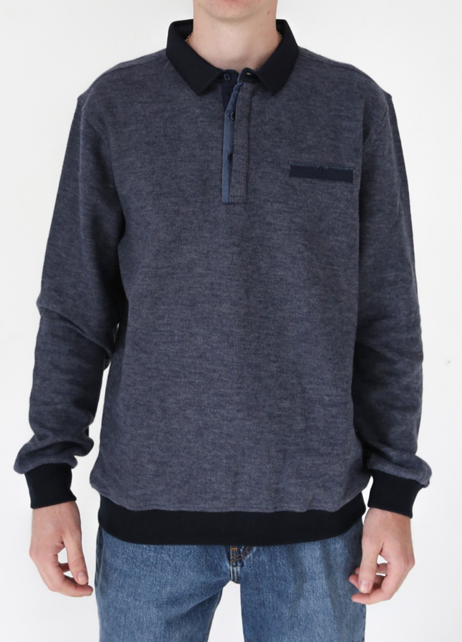 Темно-синій демісезонний джемпер чоловічий темно-синій комір поло джемпер MCS Прямая