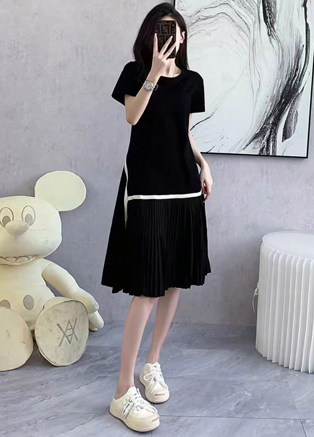 Чорна кежуал сукня плісована SHEIN однотонна